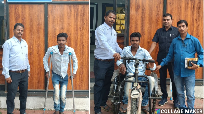 मुख्यमंत्री कैंप कार्यालय में निशक्त हेरालाल राम को प्रदान किया गया मोटराइज ट्राई सायकल और वैशाखी