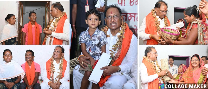 पहाड़ी कोरवा के पीएम जनमन आवास में पहुंचे मुख्यमंत्री : परिवार ने पारंपरिक रीति रिवाज और सरई फूल की माला से किया स्वागत
