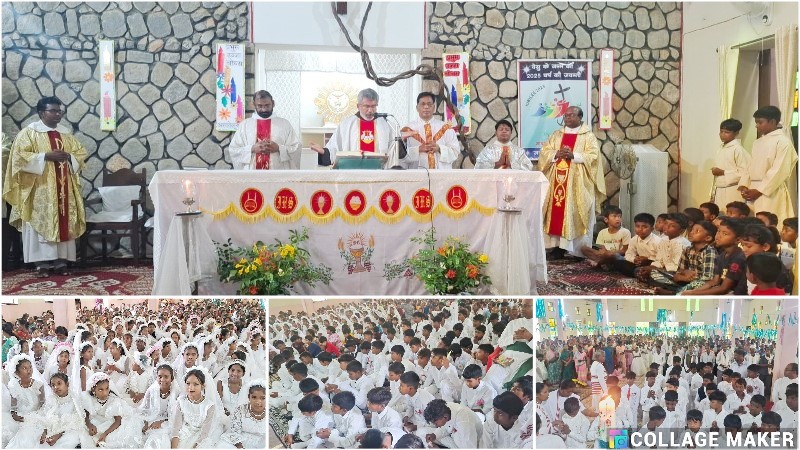 बासेन चर्च में गूंजा विश्वास, प्रेम और बलिदान का संदेश : पल्ली में 150 बच्चों ने पहली बार ग्रहण किया पवित्र युखारिस्त संस्कार, आस्था की रोशनी से जगमगाए चेहरें, मिस्सा में उमड़ा भक्तों का सैलाब
