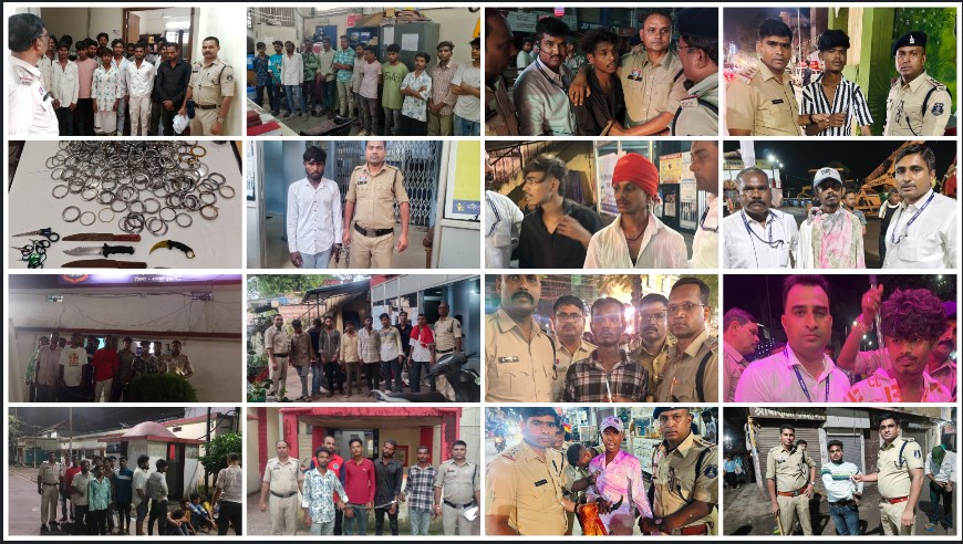गणेश विसर्जन झांकी में गुंडा तत्वों पर रायपुर पुलिस का कहर – 111 से अधिक बदमाश धराए, हथियारों की बड़ी खेप और 20 किलो कड़े बरामद