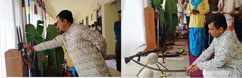 दशहरा पर्व पर पुलिस का शस्त्र पूजन : एसपी दिव्यांग पटेल ने की मां भगवती की आराधना, रायगढ़ पुलिस द्वारा वैदिक विधि से अस्त्र-शस्त्र और वाहनों का हुआ परंपरागत शस्त्र-पूजन.