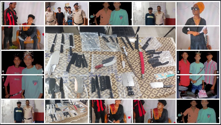 पुलिस की बड़ी कार्रवाई : सोशल मीडिया पर हथियारों की फोटो पोस्ट करने वालों पर दुर्ग पुलिस का शिकंजा, ऑनलाइन प्लेटफॉर्म से अवैध चाकू मंगाने वालों पर कसी लगाम, दो गिरफ्तार, 12 हथियार जब्त.