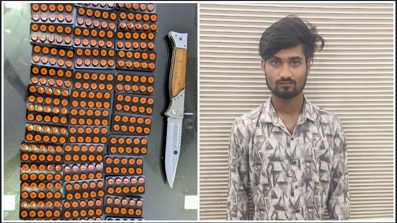 नशा तस्कर का सनसनीखेज भंडाफोड़—बाइक की डिक्की में 440 नशीली टेबलेट और चाकू छिपाकर बेचने पहुँचा अविनाश सिंह, पुलिस ने रंगे हाथ पकड़ा
