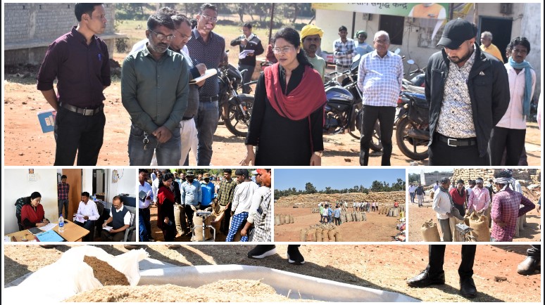 धान खरीदी केंद्रों का कलेक्टर ने किया आकस्मिक निरीक्षण : निर्धारित मात्रा से अधिक धान तौलने पर चिखलाकसा केंद्र प्रबंधक को दिया कारण बताओ नोटिस