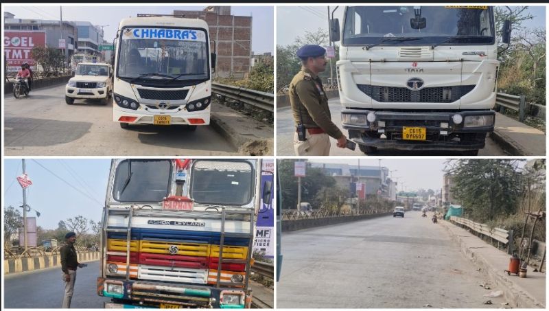 सड़क सुरक्षा माह में बड़ी कार्रवाई: सरगुजा पुलिस ने रिंग रोड से हटवाए भारी वाहन, नियम तोड़ने वालों पर चालानी कार्रवाई