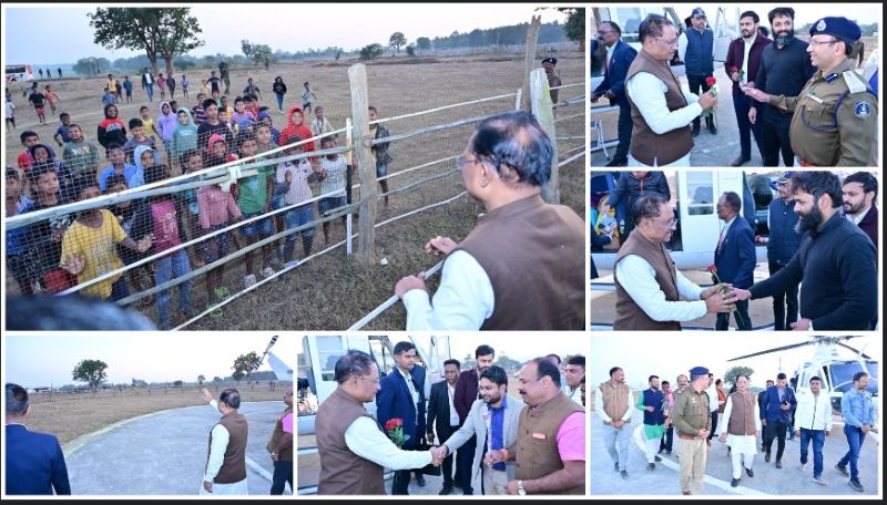 जशपुर: मुख्यमंत्री विष्णुदेव साय का बगिया आगमन, हेलीपैड पर प्रशासनिक अधिकारियों व स्थानीय जनप्रतिनिधियों ने किया भव्य स्वागत