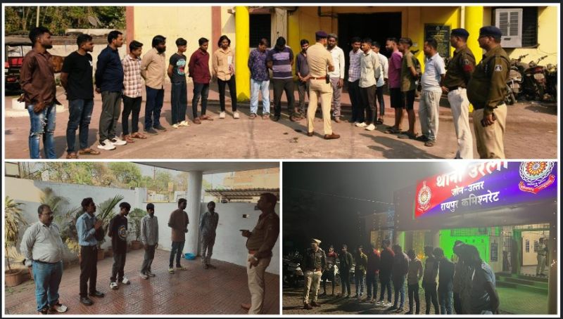 अपराधियों पर नॉर्थ ज़ोन पुलिस का शिकंजा: रायपुर में 60 चाकूबाज और हिस्ट्रीशीटर थाना हाजिर, सख्त परेड और कड़ी चेतावनी—सोशल मीडिया पर हथियार लहराने वालों पर भी कसा शिकंजा