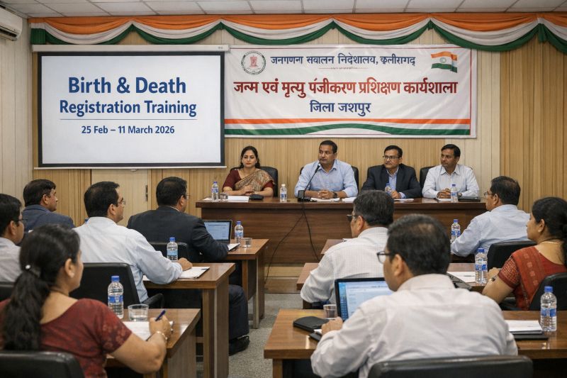 जशपुर में रजिस्ट्रार-उप रजिस्ट्रारों का व्यापक प्रशिक्षण कार्यक्रम: 25 फरवरी से 11 मार्च तक चरणबद्ध सत्रों के जरिए जन्म-मृत्यु रजिस्ट्रीकरण प्रणाली होगी और अधिक प्रभावी