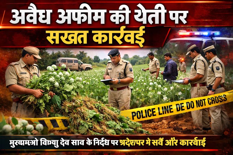 छत्तीसगढ़ में अफीम की अवैध खेती पर जीरो टॉलरेंस: मुख्यमंत्री विष्णु देव साय ने दिए कड़े निर्देश, 15 दिन में सर्वे रिपोर्ट तलब, कई जिलों में प्रशासन की ताबड़तोड़ कार्रवाई