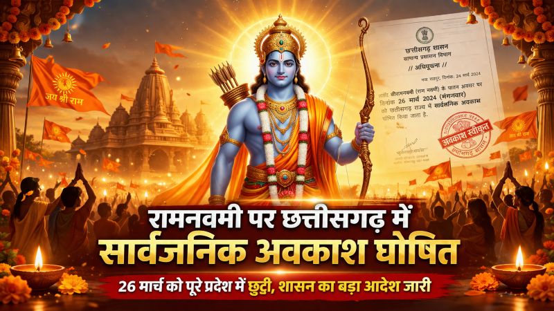 रामनवमी पर छत्तीसगढ़ में पूर्ण सार्वजनिक अवकाश का ऐलान: सरकार का बड़ा फैसला—26 मार्च को थम जाएगी सरकारी गतिविधियां, श्रद्धा और उत्सव में डूबेगा पूरा प्रदेश