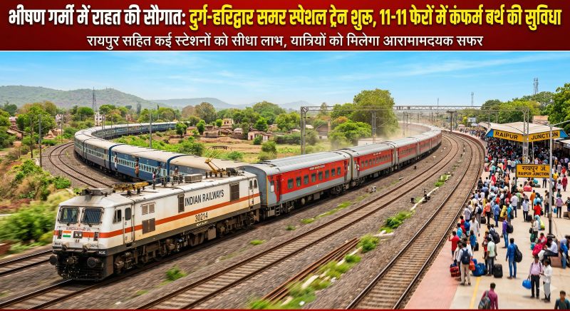 रेलवे की विशेष पहल: अप्रैल से जून तक दुर्ग-हरिद्वार साप्ताहिक समर स्पेशल ट्रेन का संचालन, बढ़ती भीड़ के बीच यात्रियों को मिलेगी आरामदायक यात्रा और सुनिश्चित सीट की सुविधा