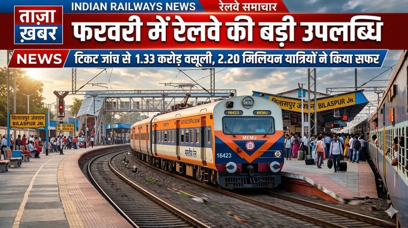 रेलवे की बड़ी उपलब्धि : फरवरी 2026 में 1.72 मिलियन टन माल ढुलाई, 2.20 मिलियन यात्रियों से 26.67 करोड़ की आय, टिकट जांच अभियान में 30 हजार से अधिक मामलों से 1.33 करोड़ वसूले