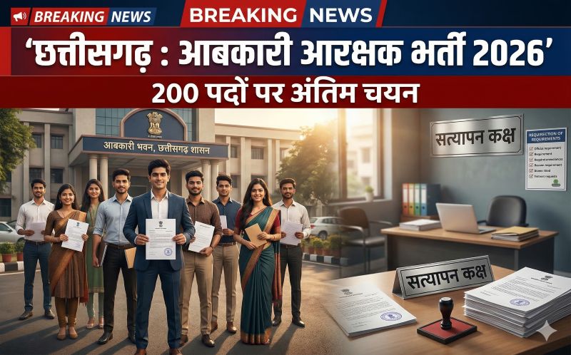 छत्तीसगढ़ में युवाओं के लिए बड़ी खबर, आबकारी विभाग में 200 आरक्षक पदों पर भर्ती परिणाम घोषित—मेरिट के आधार पर चयन सूची और 43 अभ्यर्थियों की प्रतीक्षा सूची भी जारी