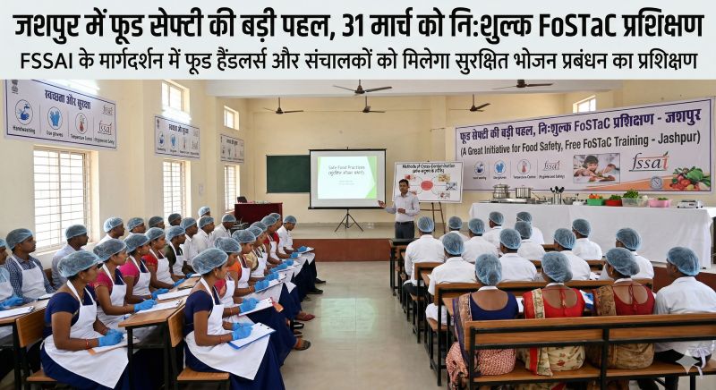जशपुर में फूड सेफ्टी जागरूकता का अभियान तेज, 31 मार्च को FoSTaC ट्रेनिंग में आंगनबाड़ी, मिड-डे मील और हॉस्टल स्टाफ को मिलेगा सुरक्षित भोजन प्रबंधन का विशेष प्रशिक्षण