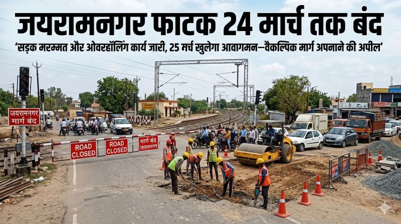 जयरामनगर फाटक पर मरम्मत कार्य बढ़ा: अब 24 मार्च तक बंद रहेगा समपार, अतिरिक्त तकनीकी कार्यों के चलते बढ़ी अवधि—यातायात के लिए वैकल्पिक मार्ग तय