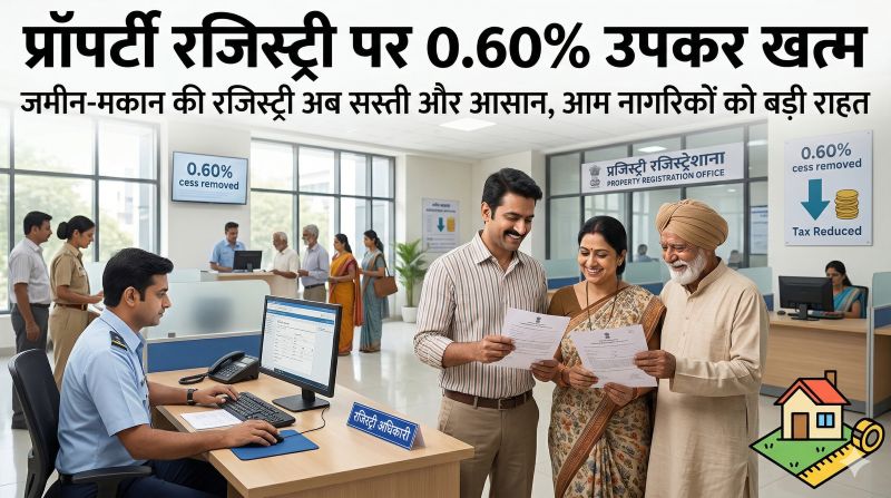 छत्तीसगढ़ में ऐतिहासिक कर राहत: प्रॉपर्टी रजिस्ट्री से 0.60% उपकर खत्म, लाखों परिवारों को सीधी आर्थिक राहत—घर और जमीन खरीदना अब पहले से ज्यादा आसान, सस्ता और पारदर्शी