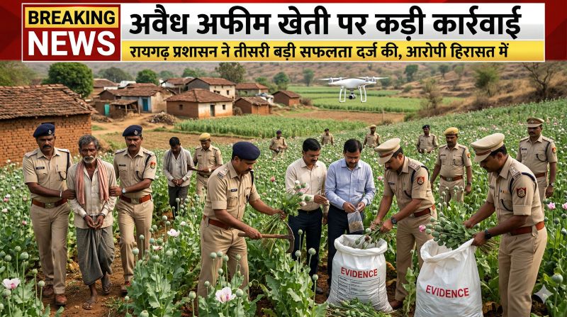 अवैध अफीम कारोबार में हड़कंप: रायगढ़ प्रशासन की कड़ी कार्रवाई जारी, ड्रोन सर्वे से पकड़ में आए अपराधी, आगे भी अभियान रहेगा तेज