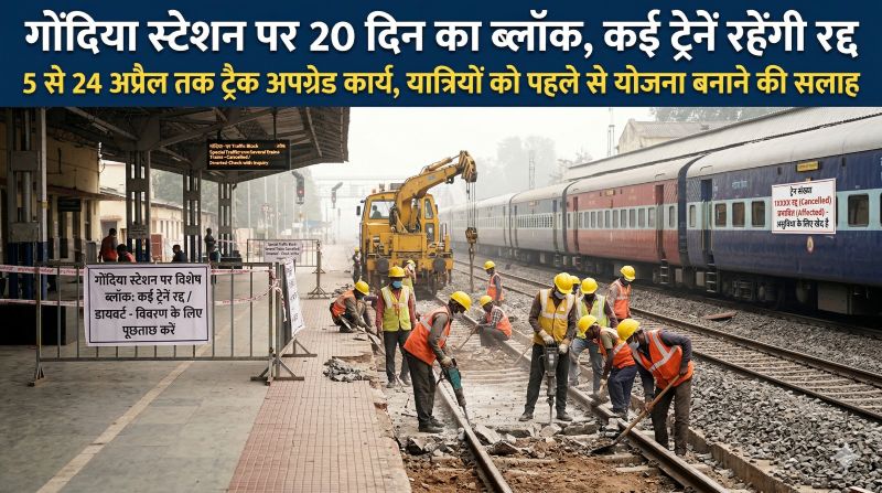 दक्षिण पूर्व मध्य रेलवे का बड़ा इंफ्रास्ट्रक्चर अपग्रेड: 5–24 अप्रैल तक गोंदिया में ट्रैक परिवर्तन कार्य, दर्जनों ट्रेनें रद्द/नियंत्रित—यात्रियों को पहले से योजना बनाने की सलाह