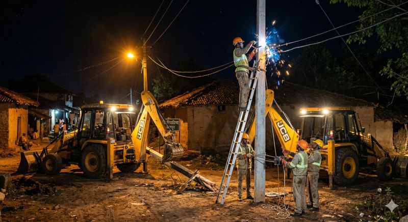 जेसीबी की लापरवाही से गिरी बिजली लाइन, लेकिन विद्युत विभाग की फुर्ती से तुरंत हुआ सुधार, झरियाडिप्पा में फिर से लौटी रोशनी