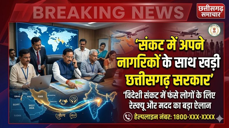 विदेश में फंसे प्रदेशवासियों को मिलेगी त्वरित मदद: पश्चिम एशिया की परिस्थितियों को देखते हुए छत्तीसगढ़ शासन ने नई दिल्ली में नोडल अधिकारी नियुक्त कर शुरू की विशेष सहायता व्यवस्था