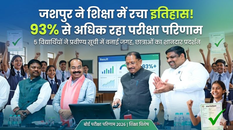 शिक्षा के क्षेत्र में जशपुर का परचम: बोर्ड परीक्षा परिणाम 2025-26 में अभूतपूर्व सफलता, विष्णुदेव साय ने घोषित किए परिणाम—मेधावी छात्रों ने टॉप-10 में बनाई जगह, जिले में खुशी की लहर
