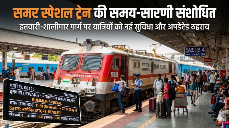 समर स्पेशल ट्रेन समय-सारणी में आंशिक संशोधन: इतवारी-शालीमार मार्ग पर यात्रियों को राहत