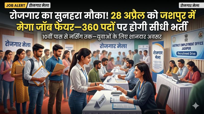 जशपुर में रोजगार का महाकुंभ: 28 अप्रैल को लगेगा मेगा जॉब फेयर—360 पदों पर सीधी भर्ती, 10वीं पास से नर्सिंग तक युवाओं के लिए सुनहरा अवसर