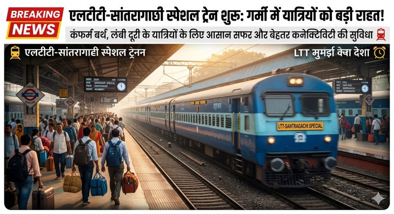 भीषण गर्मी और बढ़ती भीड़ के बीच राहत भरी खबर: एलटीटी-सांतरागाछी स्पेशल ट्रेन से मिलेगा आसान सफर, बेहतर कनेक्टिविटी और कंफर्म सीट का भरोसा!