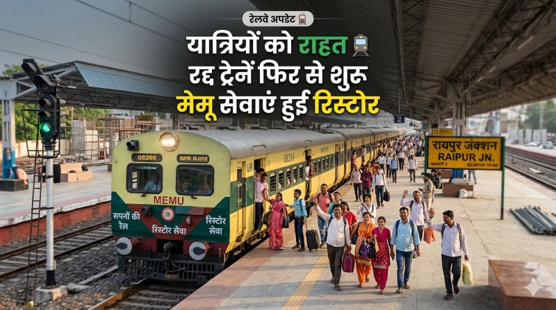 यात्रियों को बड़ी राहत: भारतीय रेल ने रद्द और आंशिक रूप से प्रभावित ट्रेनों को किया बहाल, रायपुर–बिलासपुर सहित कई मेमू सेवाएं फिर पटरी पर