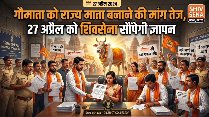 गौ रक्षा को लेकर शिवसेना का बड़ा कदम : गौमाता को राज्य माता बनाने की मांग तेज, 27 अप्रैल को सौंपेगी हजारों हस्ताक्षरों वाला ज्ञापन, प्रदेश भर में जोर पकड़ता हुआ शिवसेना का हस्ताक्षर अभियान.