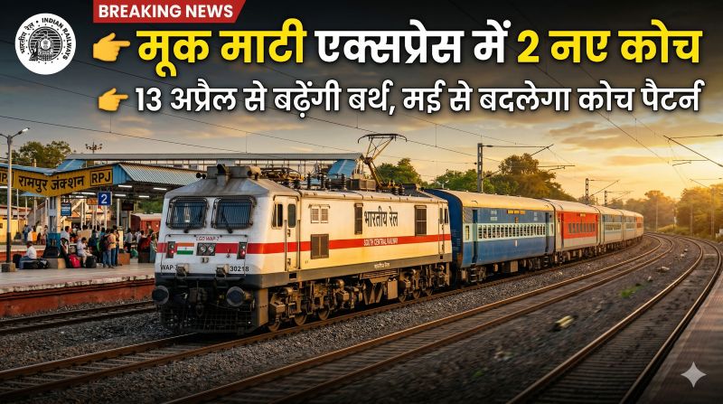 जबलपुर–रायपुर मूक माटी एक्सप्रेस में स्थायी कोच वृद्धि का फैसला: मई से बदलेगा कोच संयोजन, AC श्रेणी की सीटें भी बढ़ेंगी