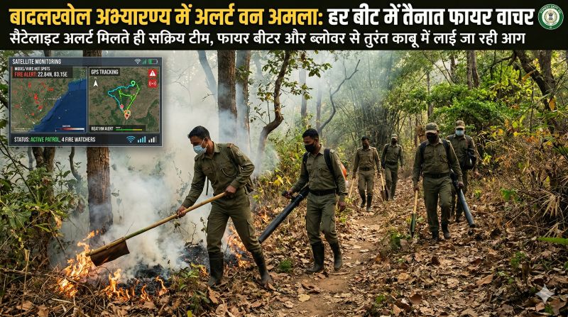जशपुर वन विभाग की मुस्तैदी से टली बड़ी क्षति: सैटेलाइट अलर्ट मिलते ही सक्रिय हुई टीम, फायर बीटर और ब्लोवर से तुरंत काबू में लाई गई आग