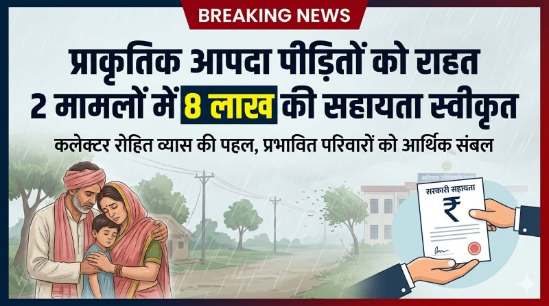 जशपुर में प्राकृतिक आपदा पीड़ित परिवारों को बड़ी राहत: कलेक्टर रोहित व्यास ने दो मामलों में 8 लाख की सहायता स्वीकृत, आरबीसी 6-4 के तहत परिजनों को मिला संबल