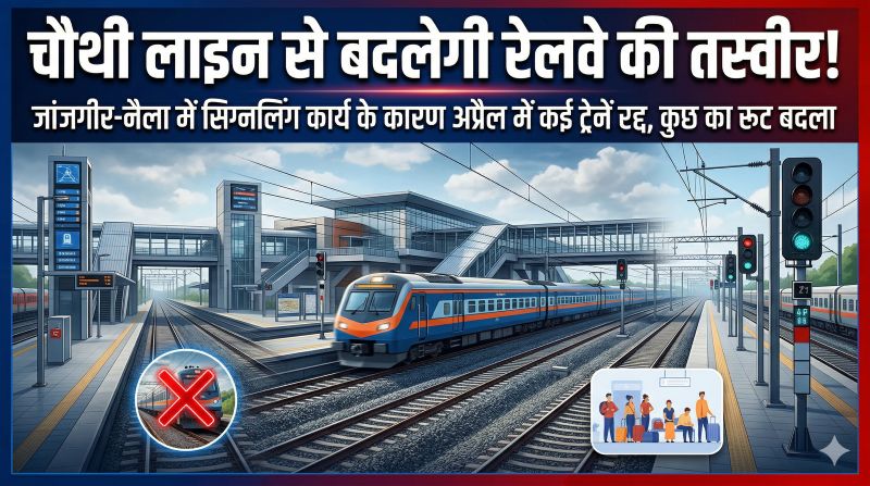 अप्रैल में रेल यात्रियों की बढ़ी मुश्किलें: जांजगीर-नैला में सिग्नलिंग और कनेक्टिविटी कार्य के कारण कई पैसेंजर ट्रेनें रद्द, कुछ बीच रास्ते से चलेंगी—रेलवे ने जारी की एडवाइजरी