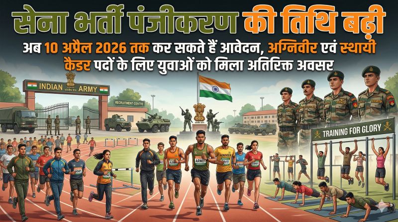 सेना भर्ती में युवाओं को बड़ी राहत: पंजीकरण की अंतिम तिथि बढ़कर 10 अप्रैल 2026, अग्निवीर और स्थायी कैडर पदों के लिए मिला सुनहरा मौका