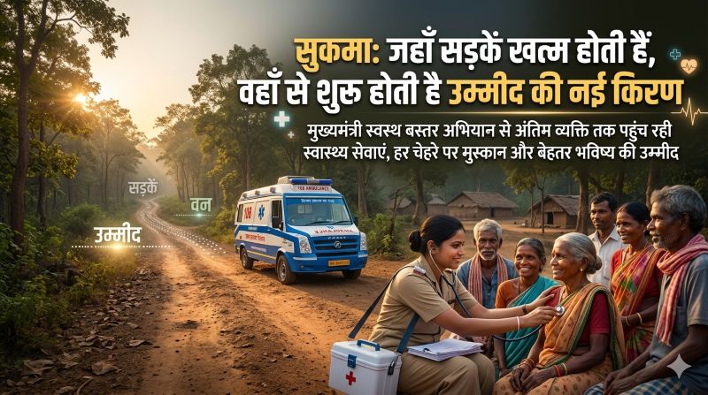 सुकमा में उम्मीद की नई सुबह: जहाँ सड़कें थमती थीं, वहाँ अब पहुँच रही स्वास्थ्य सेवाएं—‘मुख्यमंत्री स्वस्थ बस्तर अभियान’ से जंगलों के बीच जिंदगी को मिला नया सहारा