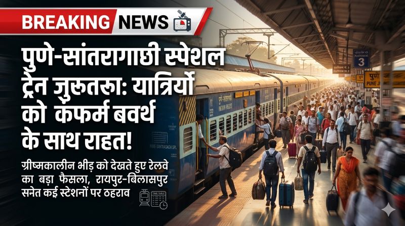 समर सीजन की भीड़ पर ब्रेक: रेलवे ने शुरू की पुणे-सांतरागाछी स्पेशल ट्रेन, लंबी दूरी के यात्रियों को मिलेगा आरामदायक सफर, कंफर्म टिकट और बेहतर कनेक्टिविटी का भरोसा!