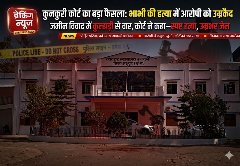 भाई बना कातिल : जमीन विवाद में भाभी पर कुल्हाड़ी से 4 वार, खून से सना आंगन—कुनकुरी कोर्ट ने सुनाई आजीवन कारावास की सजा