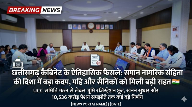 साय कैबिनेट का मेगा एक्शन: खनन नियमों में सख्ती, औद्योगिक भूमि नीति में बड़ा बदलाव, 10,536 करोड़ पेंशन विवाद पर सहमति और पशु टीकाकरण खरीद को मंजूरी—छत्तीसगढ़ में विकास और सुधार की व्यापक लहर