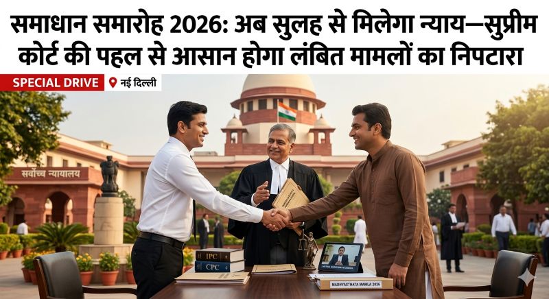 लंबित मुकदमों से राहत का बड़ा अवसर: सर्वोच्च न्यायालय का ऐतिहासिक कदम—‘समाधान समारोह 2026’ के जरिए सहमति से होगा विवादों का अंत, न्याय प्रक्रिया बनेगी सरल, सुलभ और किफायती