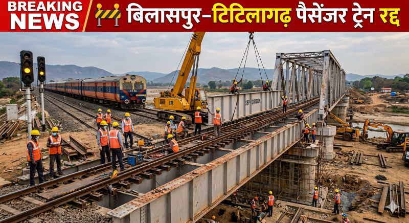 सम्बलपुर मंडल में ट्रैफिक ब्लॉक का असर! बिलासपुर–टिटिलागढ़ पैसेंजर ट्रेन का संचालन एक दिन के लिए स्थगित