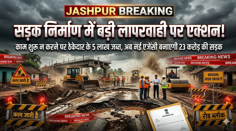 जशपुर ब्रेकिंग : पमशाला-सरईटोला सड़क निर्माण में लापरवाही पर सख्ती, ठेकेदार की अमानत राशि जब्त — 13.97% कम दर पर नए ठेकेदार को मिला काम