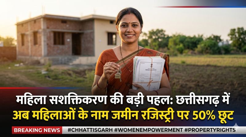 आधी आबादी को आर्थिक आज़ादी: छत्तीसगढ़ में महिलाओं के नाम संपत्ति रजिस्ट्री पर 50% छूट लागू, सरकार का बड़ा निवेश—बढ़ेगा आत्मविश्वास और सामाजिक सुरक्षा