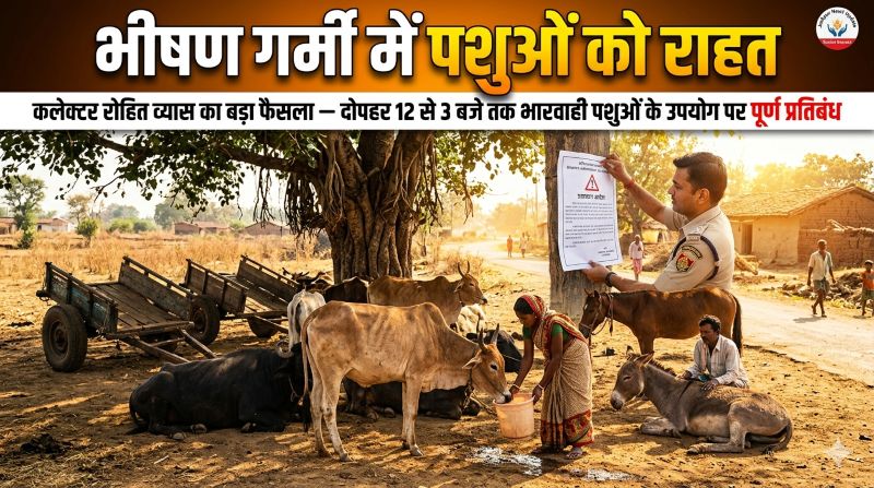 भीषण गर्मी में पशुओं को राहत : जशपुर प्रशासन का बड़ा फैसला, दोपहर 12 से 3 बजे तक बैलगाड़ी और भारवाही पशुओं के उपयोग पर प्रतिबंध