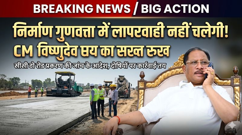 विकास कार्यों में लापरवाही नहीं चलेगी! बेमेतरा सीसी रोड विवाद पर CM विष्णुदेव साय का बड़ा एक्शन—कलेक्टर को जांच कर तुरंत रिपोर्ट देने के निर्देश