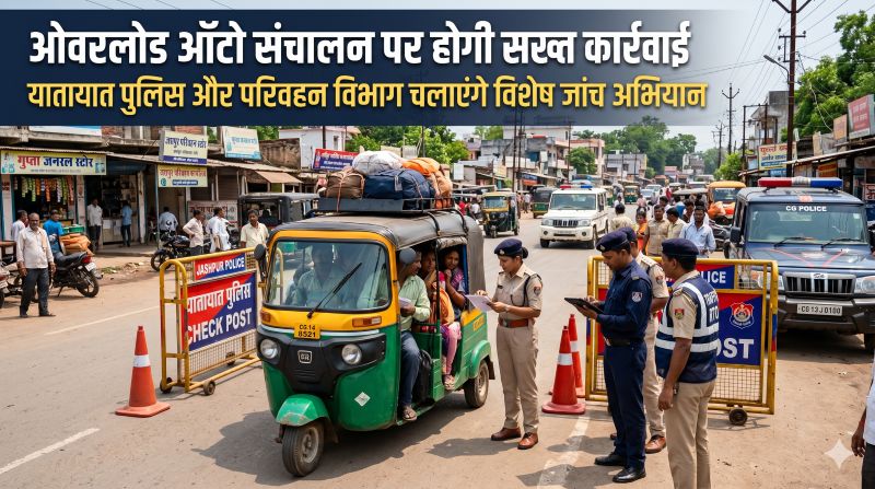 जशपुर में ओवरलोड ऑटो चालकों पर प्रशासन सख्त, यातायात पुलिस और परिवहन विभाग चलाएंगे विशेष जांच अभियान