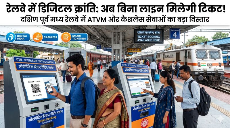 अब बिना लाइन टिकट आसान: दक्षिण पूर्व मध्य रेलवे में डिजिटल टिकटिंग का बड़ा विस्तार, ATVM और कैशलेस पेमेंट से बढ़ी सुविधा, PRS से लेकर पार्सल तक तेजी से बढ़ रहा डिजिटल लेन-देन