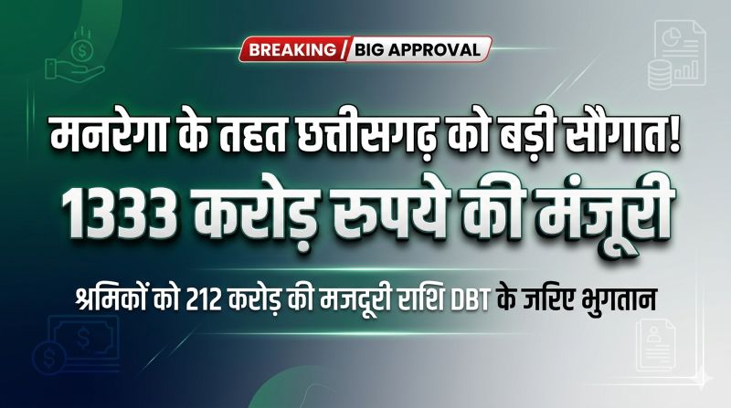 ग्रामीण विकास को बड़ा बूस्टर! छत्तीसगढ़ को मनरेगा में 1333 करोड़ की मंजूरी—DBT के जरिए मजदूरों को मिला सीधा लाभ, लाखों परिवारों की आजीविका को मिलेगा स्थायित्व