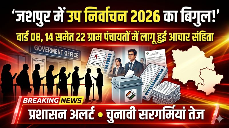 चुनावी मोड में जशपुर! उप निर्वाचन की घोषणा के साथ ही 24 क्षेत्रों में आचार संहिता प्रभावी, राजनीतिक सरगर्मियां तेज
