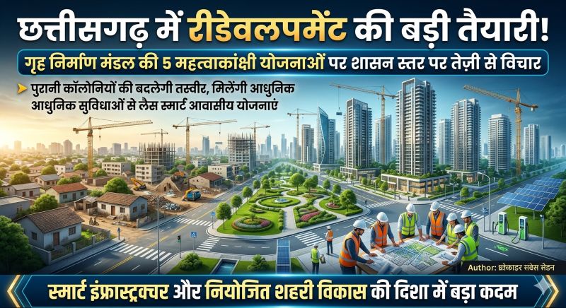 पुरानी कॉलोनियों की बदलेगी तस्वीर : छत्तीसगढ़ गृह निर्माण मंडल ने भेजे 5 बड़े रीडेवलपमेंट प्रस्ताव, आधुनिक आवास और स्मार्ट इंफ्रास्ट्रक्चर पर जोर
